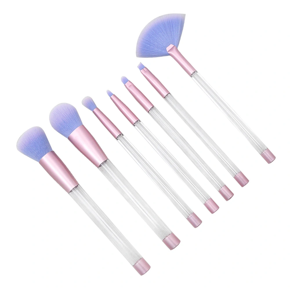 7pcs Transparent Crystal Makeup Brush Set with Empty Handle DIY Cosmetic Sand Brushes Make up Tool (#3 Empty Tube Transparent Handle Pink Tube Blue Bottom Pink Hair)