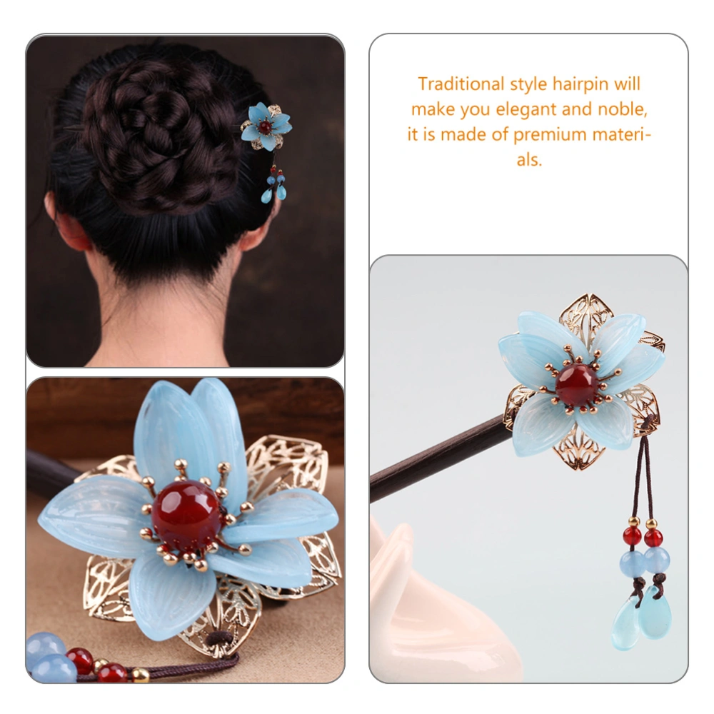 Flower Agate Beaded Hair Stick Traditional Chinese Style Updo Hairpin Retro Headdress