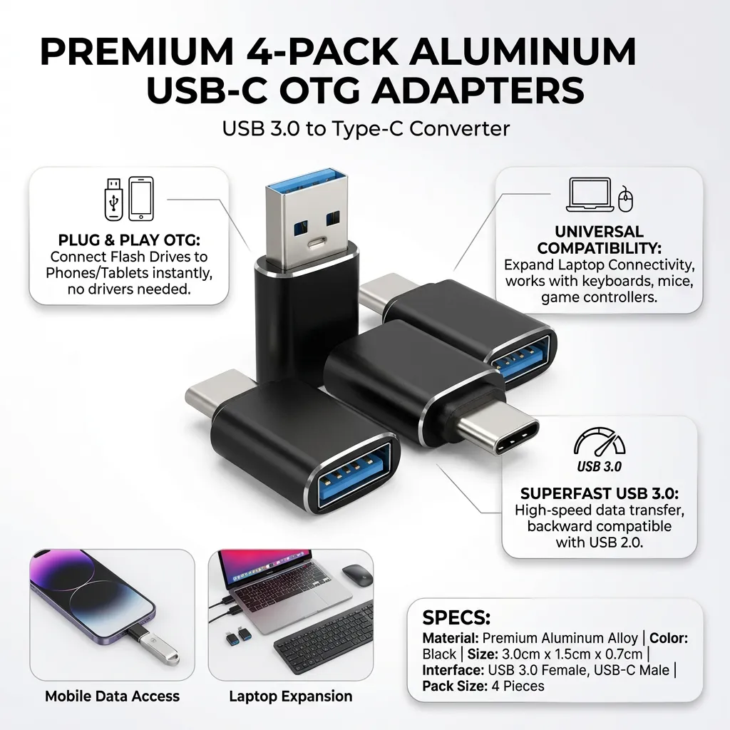 4pcs USB-C to USB Adapter OTG Adapter USB 3.0 to USB Type-C Converter Supply