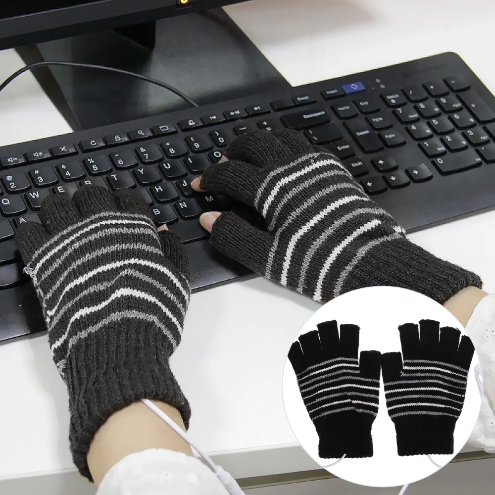 1 Pair USB Heated Mitten Unisex Gloves Winter Hands Warmer Fingerless Gloves