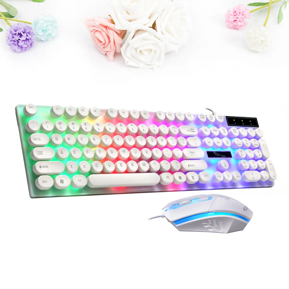 USB Computer Wired Keyboard Comfortable Backlight Keyboard Practical Keyboard Mouse (White)