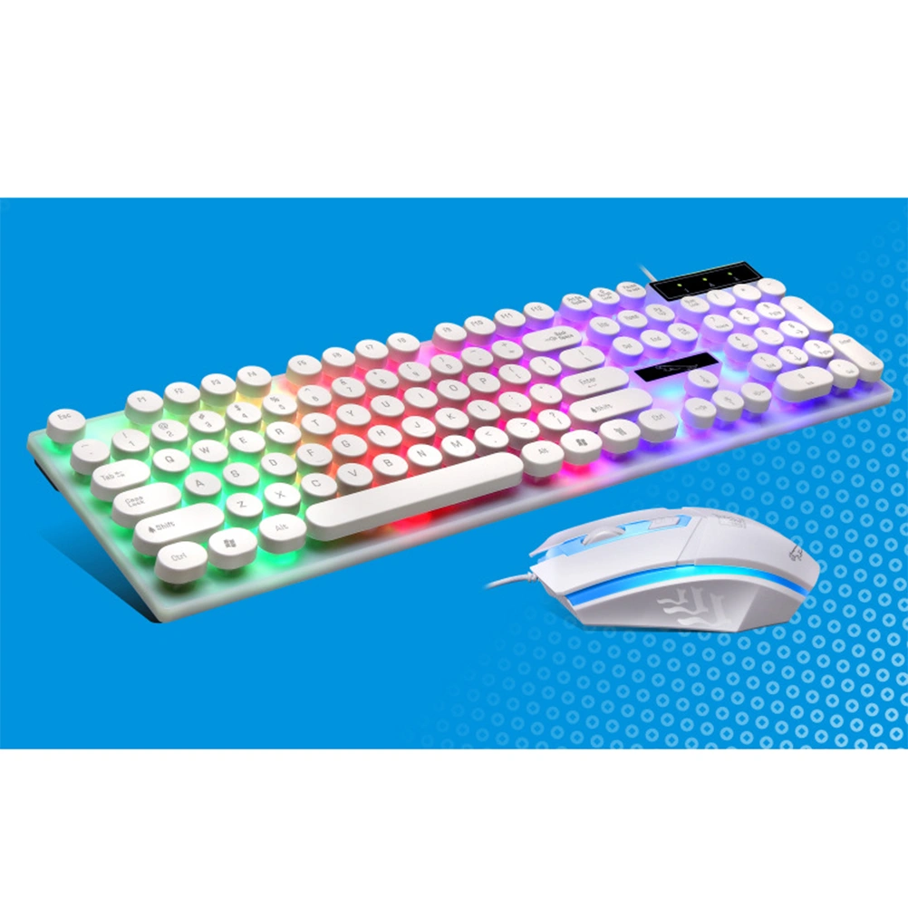 USB Computer Wired Keyboard Comfortable Backlight Keyboard Practical Keyboard Mouse (White)