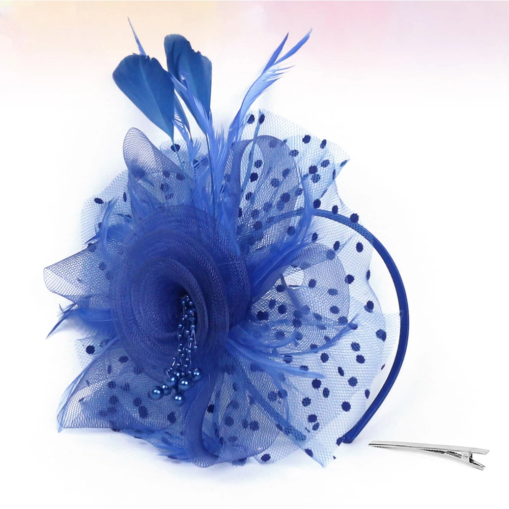 Gauze Feather Headdress Creative Bead Flower Hair Band Bridal Photo Prop Hair (Blue)