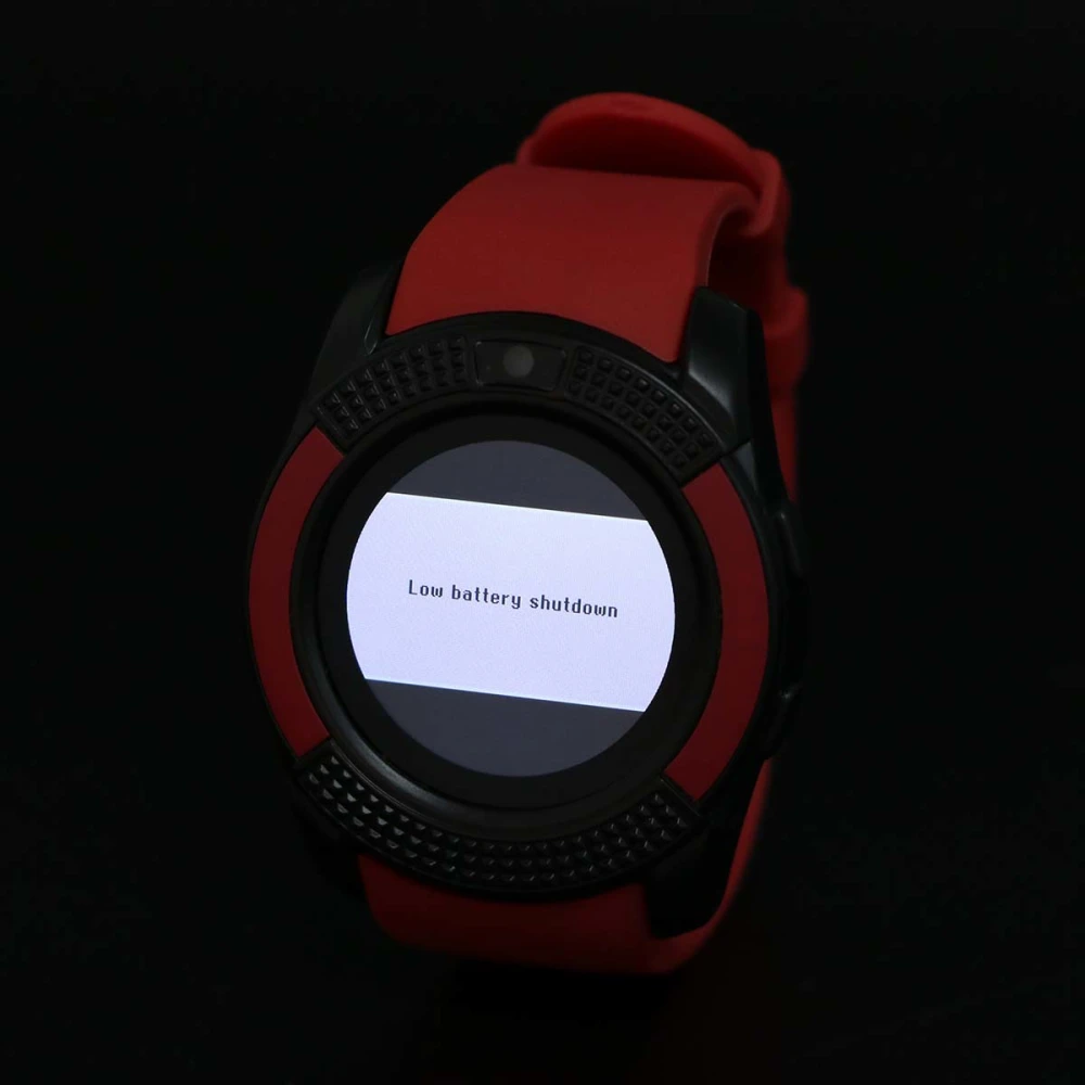 V8 Round Screen AdultSmart Watch SIM PhoneCamera GPS for iphone iOS Android (Red)