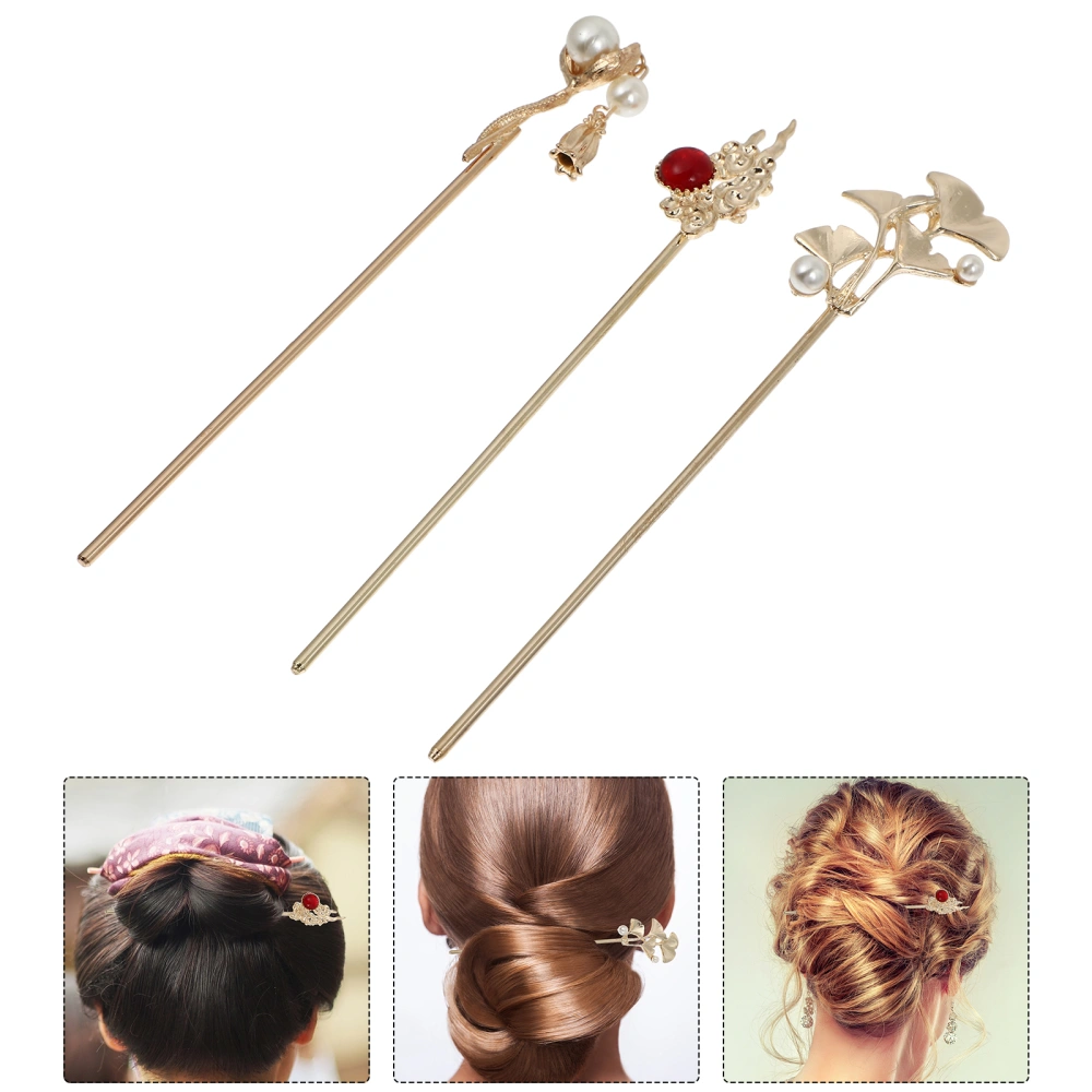 3Pcs Antique Retro Hair Forks Alloy Women Hair Sticks Decorative Hairpins