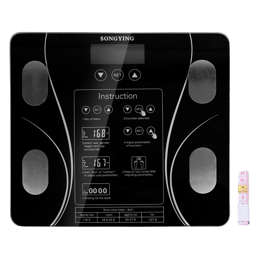 Square Body Fat Scale Electronic LCD Digital Scales without Battery (Black)