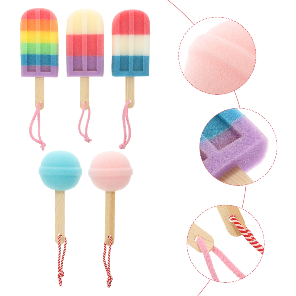 1 Set 5Pcs Colorful Sponge Baby Bath Brushes Ice Cream Lollipops Shape Brushes