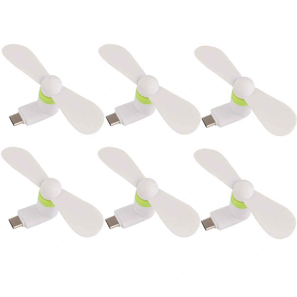 6pcs Phone Mini Fan Type-C Smartphone Fan Portable USB Cooling Fan for Travel Bus Subway (White)