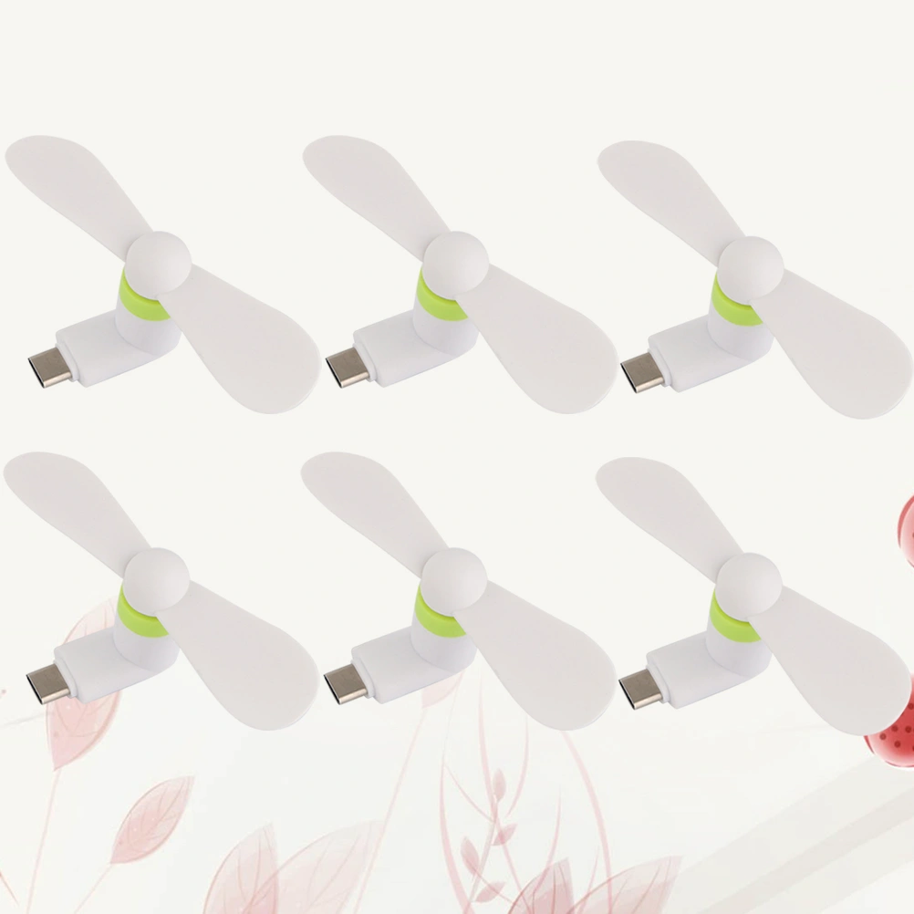 6pcs Phone Mini Fan Type-C Smartphone Fan Portable USB Cooling Fan for Travel Bus Subway (White)