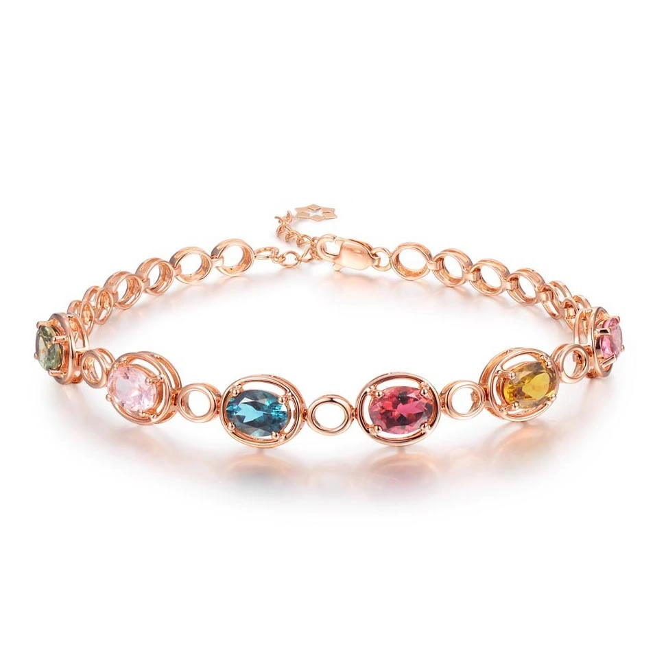 Rose Gold Simulation Tourmaline Colored Gemstone Bracelet Female Bracelet