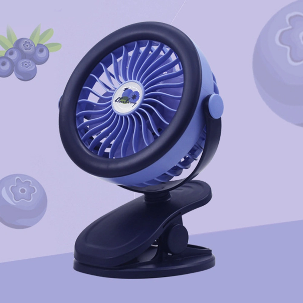 1PC Fruit Design USB Charging Cooling Fan Clip Style Silence Fan Three Gear Portable Mini Fan for Home Office School (Blue)