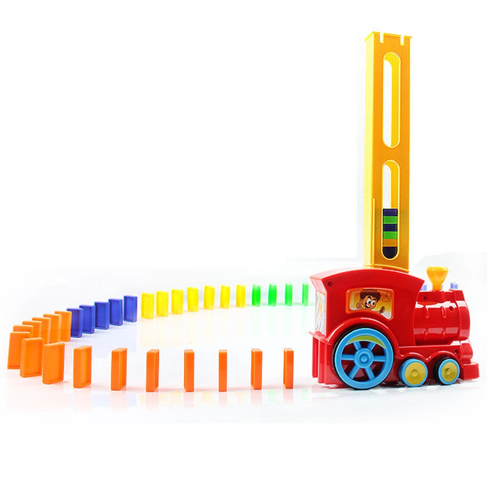 Electric Domino Train Toy Funny Domino Educational Toy Kids Automatic Licensing Standee Electric Small Train Toy Early Educational DIY Domino Toy for Kids Playing Red Style Not Battery with 120pcs Dominoes Random Vehicle Wheel Color
