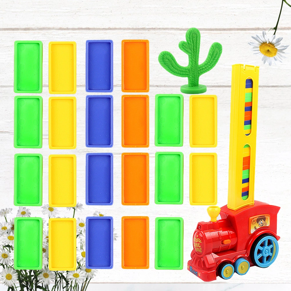 Electric Domino Train Toy Funny Domino Educational Toy Kids Automatic Licensing Standee Electric Small Train Toy Early Educational DIY Domino Toy for Kids Playing Red Style Not Battery with 120pcs Dominoes Random Vehicle Wheel Color