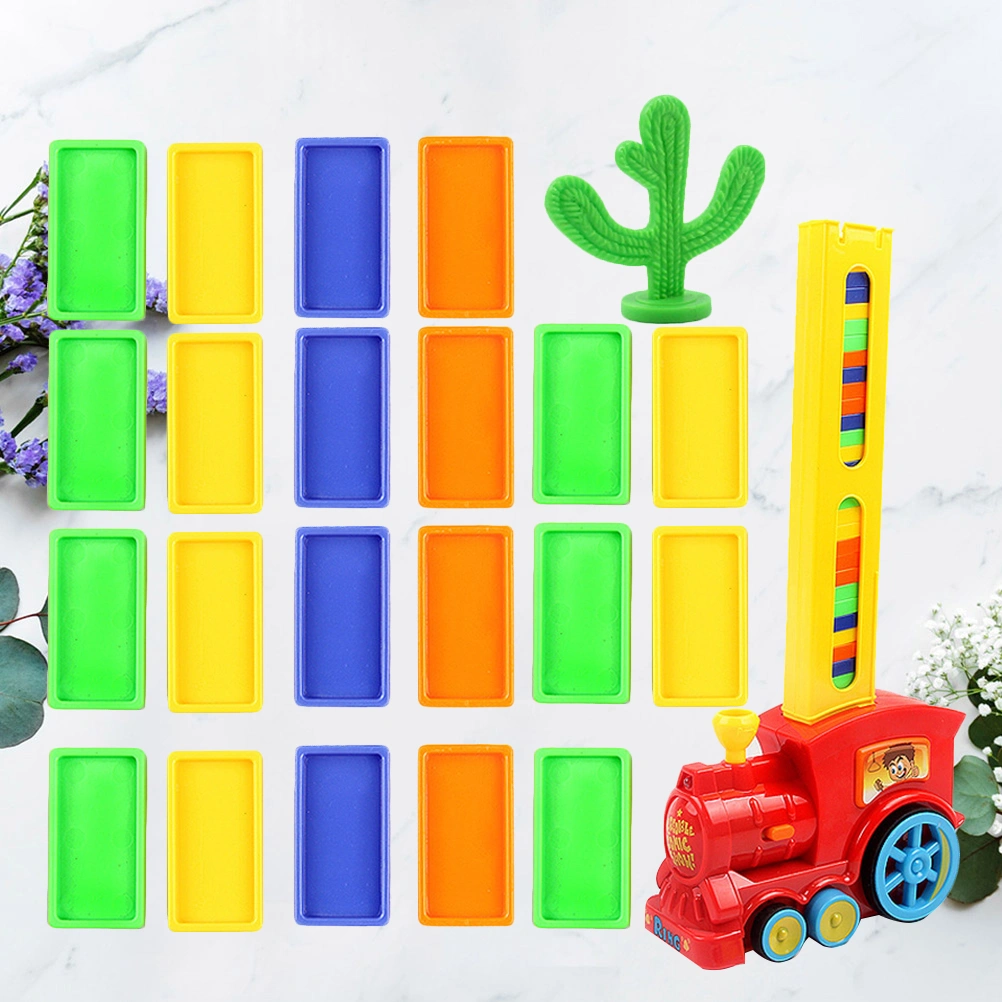Electric Domino Train Toy Funny Domino Educational Toy Kids Automatic Licensing Standee Electric Small Train Toy Early Educational DIY Domino Toy for Kids Playing Red Style Not Battery with 120pcs Dominoes Random Vehicle Wheel Color