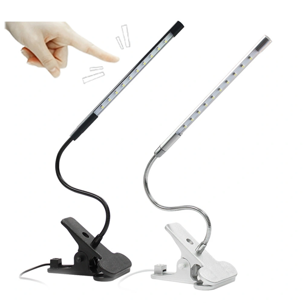 LED Clip Desk Lamp USB Eye Protection Table Bedside Lamp Mini Touch Switch Adjustable Computer Clip Desk LED Lamp for Bedroom Reading Study -Black (White Light)