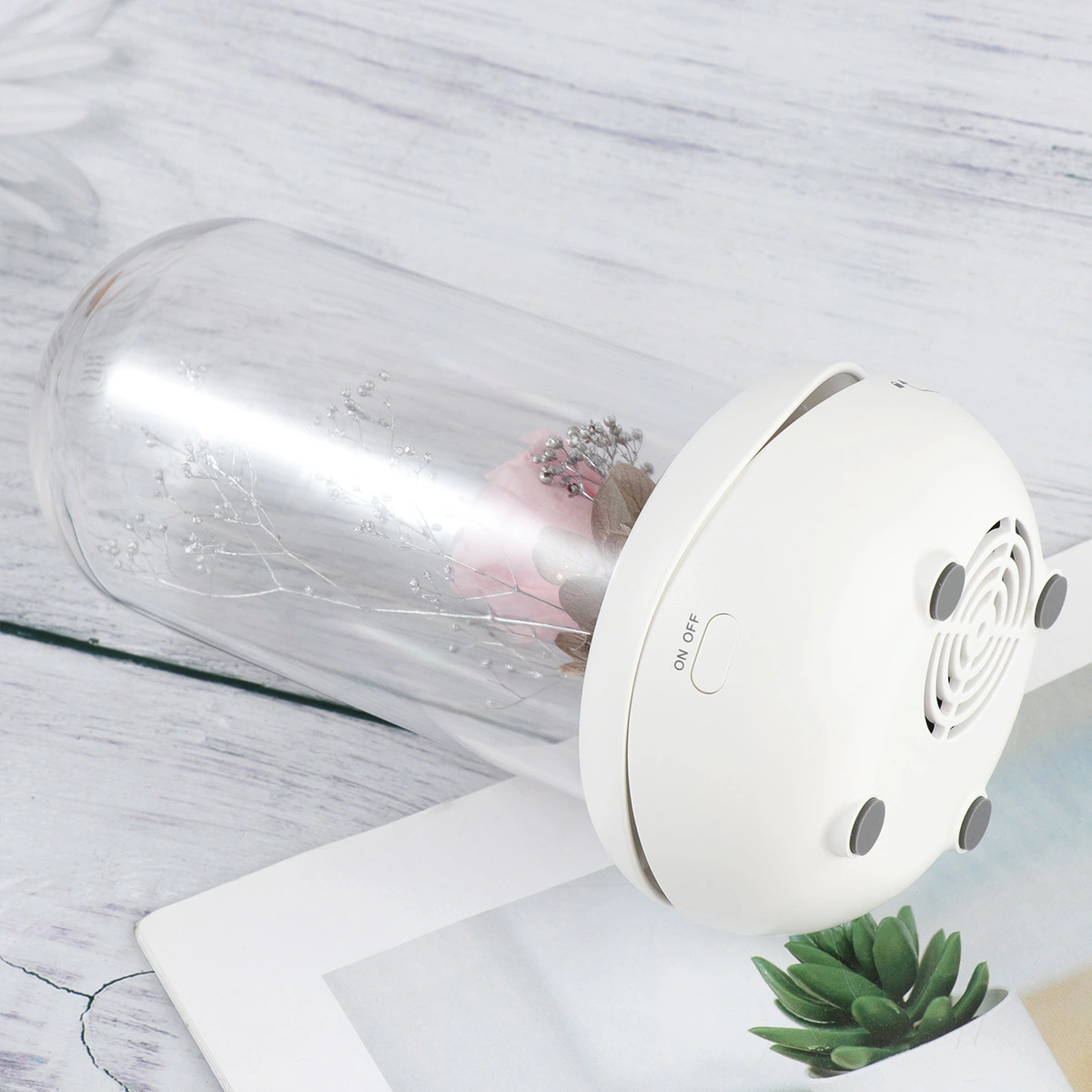 USB Charging Aroma Diffuser Eternal Flower Design LED Humidifier Purifier Night Light Aromatherapy Diffuser for Home Decoration( Pink Rose)