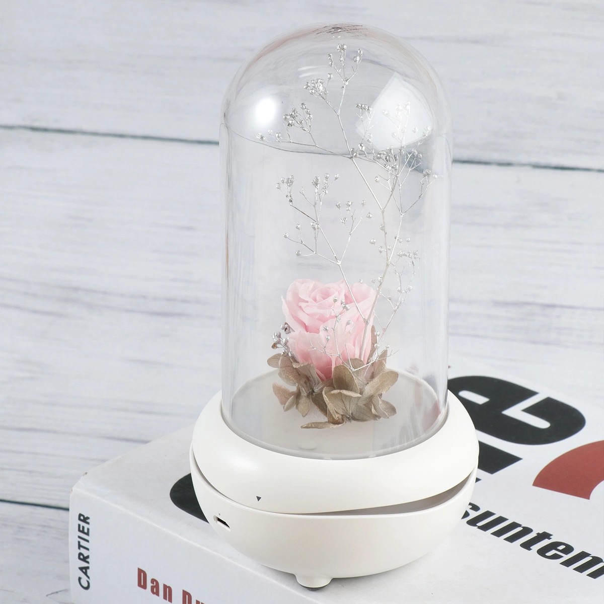 USB Charging Aroma Diffuser Eternal Flower Design LED Humidifier Purifier Night Light Aromatherapy Diffuser for Home Decoration( Pink Rose)