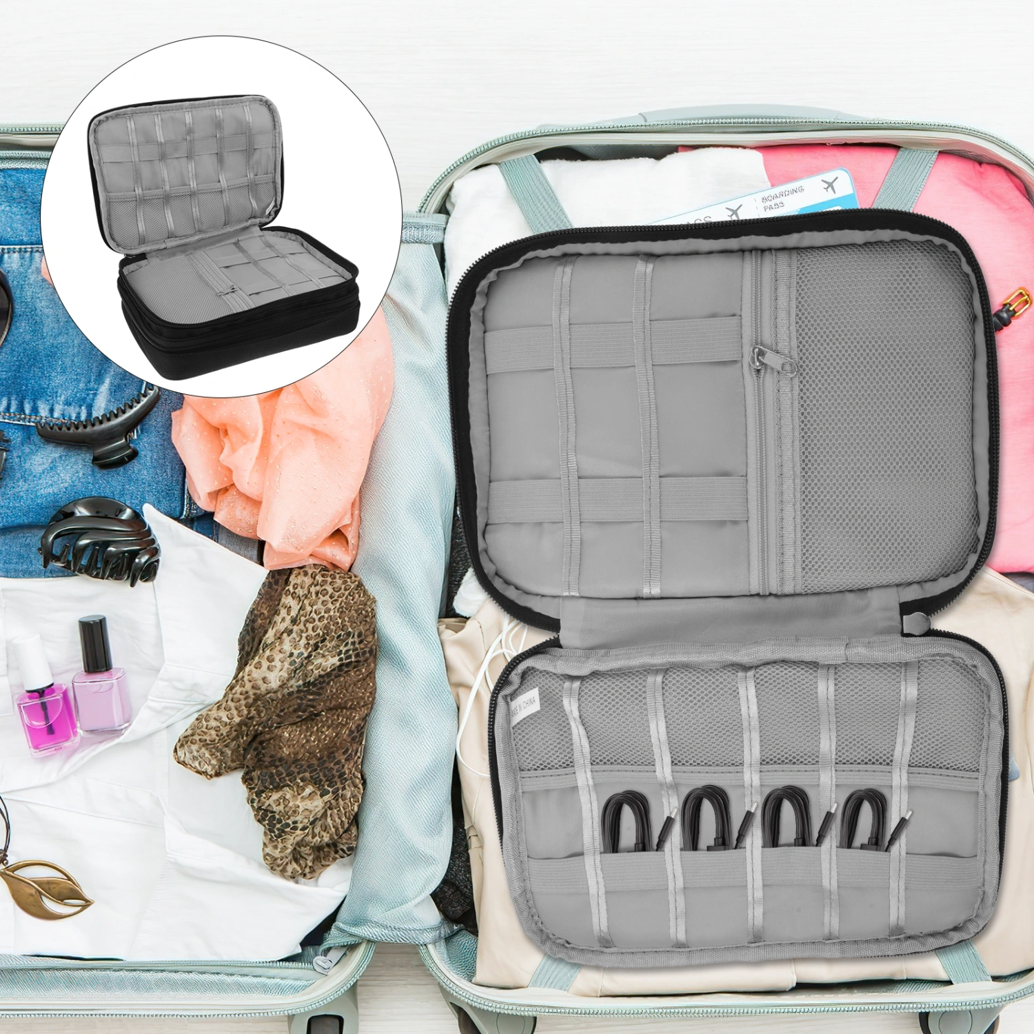 Electronic Accessories Case Double Layer Cable Storage Bag Electronics Travel Organizer