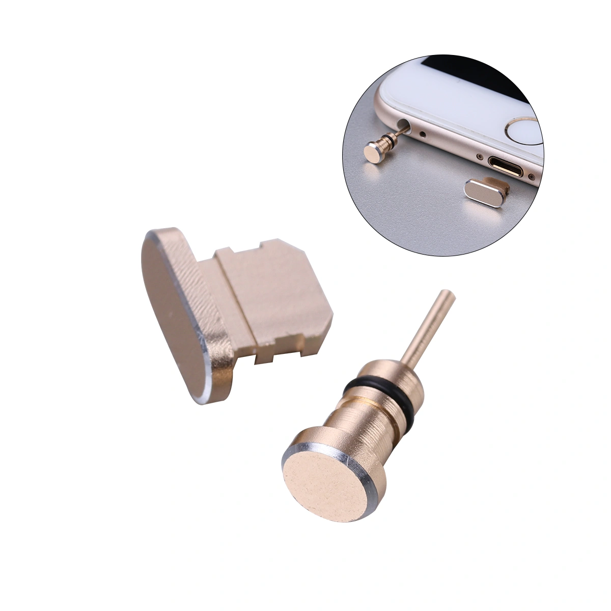 2PCS/ Set 3.5mm Earphone Jack Anti Dust Plug And Charging Port Plug for iPhone X/ 8 Plus/ 7 Plus/ 7/ SE/ 6 Plus/6S / 6/ 5S/ 5C/ 5/ (Golden)