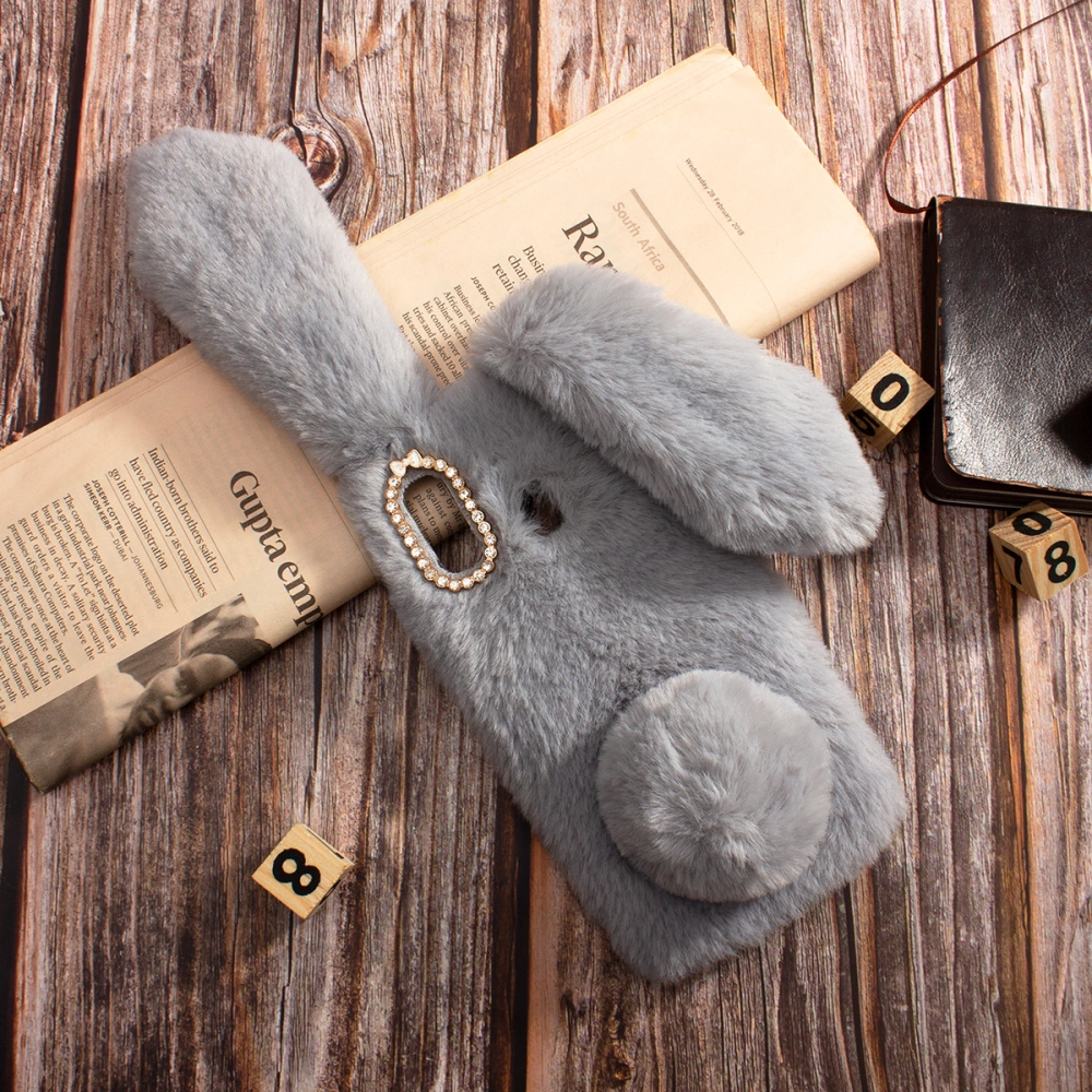 1pc Plush Rabbit Phone Case TPU Phone Cover Phone Shell Cellphone Protector Compatible for Galaxy A20e Light Grey