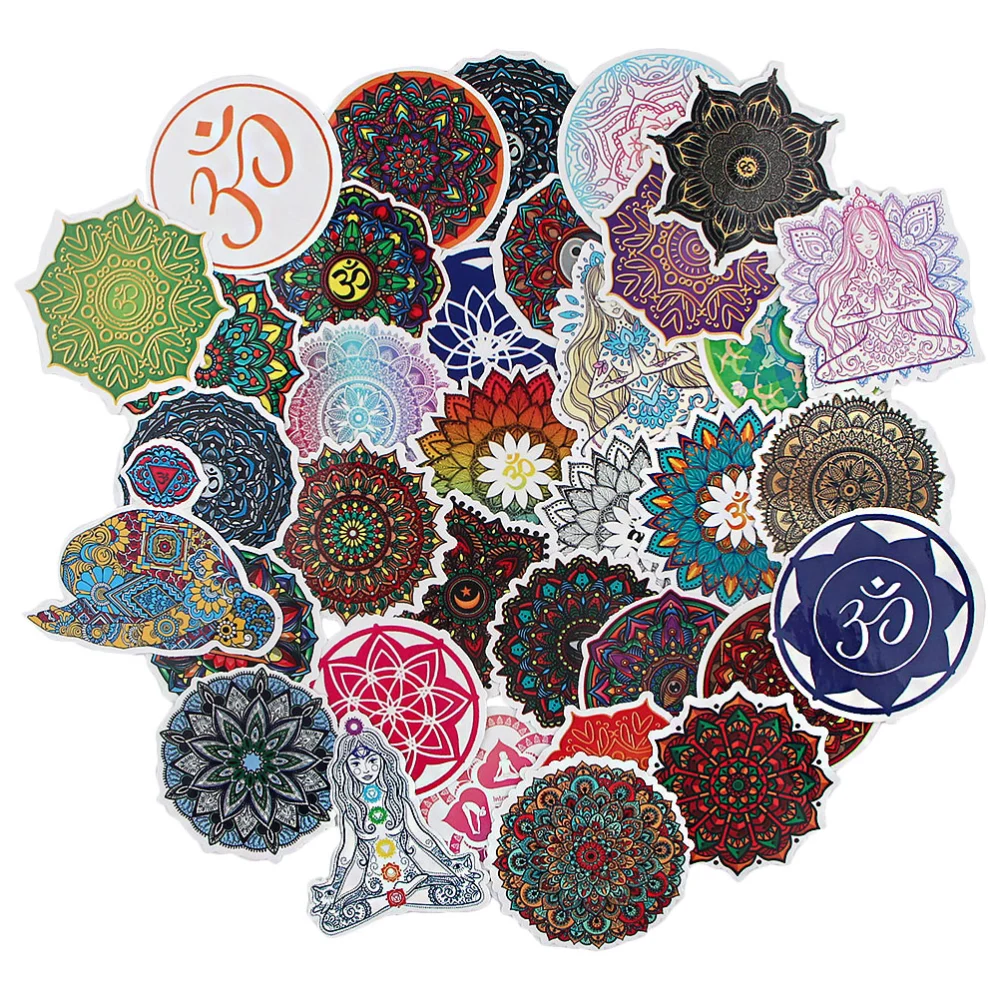 35Pcs Luggage Stickers Decorative Mandala Pattern Stickers PVC Stickers Novelty Laptop Stickers