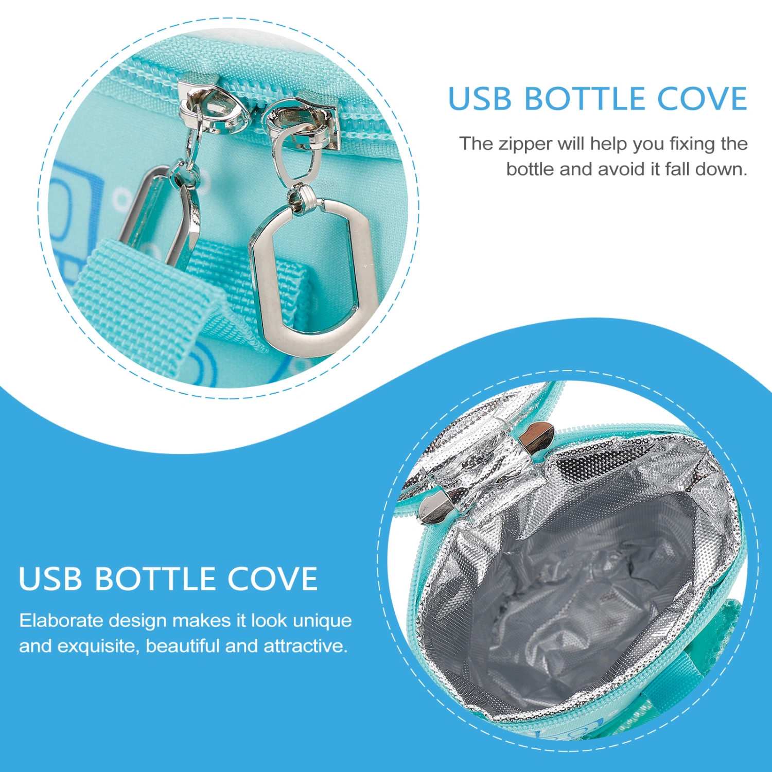 11.5x21cm USB Baby Bottle Warmer Portable Milk Travel Cup Warmer Heater Infant Feeding Bottle Bag Storage Cover Insulation Thermostat with Cable (Blue)