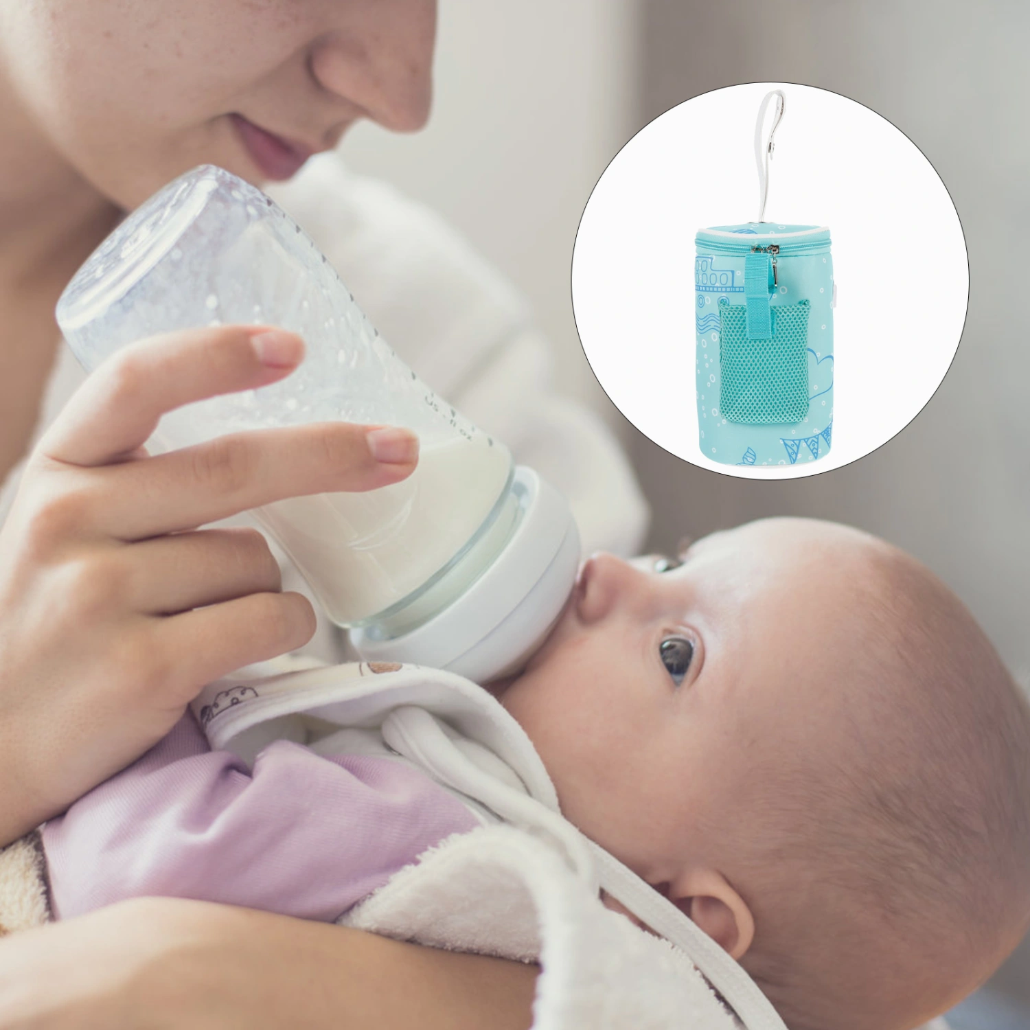 11.5x21cm USB Baby Bottle Warmer Portable Milk Travel Cup Warmer Heater Infant Feeding Bottle Bag Storage Cover Insulation Thermostat with Cable (Blue)
