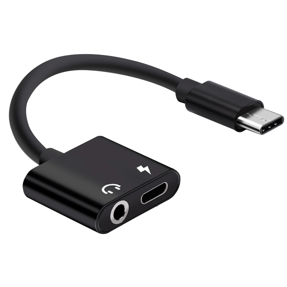 USB Type C to 3.5mm Audio Adapter Cable 2 In 1 Type-C to 3.5mm Jack Stereo Headphone Mic Adapter Aux Converter Charging Adapter for Pixel 2/2 XL/ Huawei/ HTC U11/ Pro and More (Black)