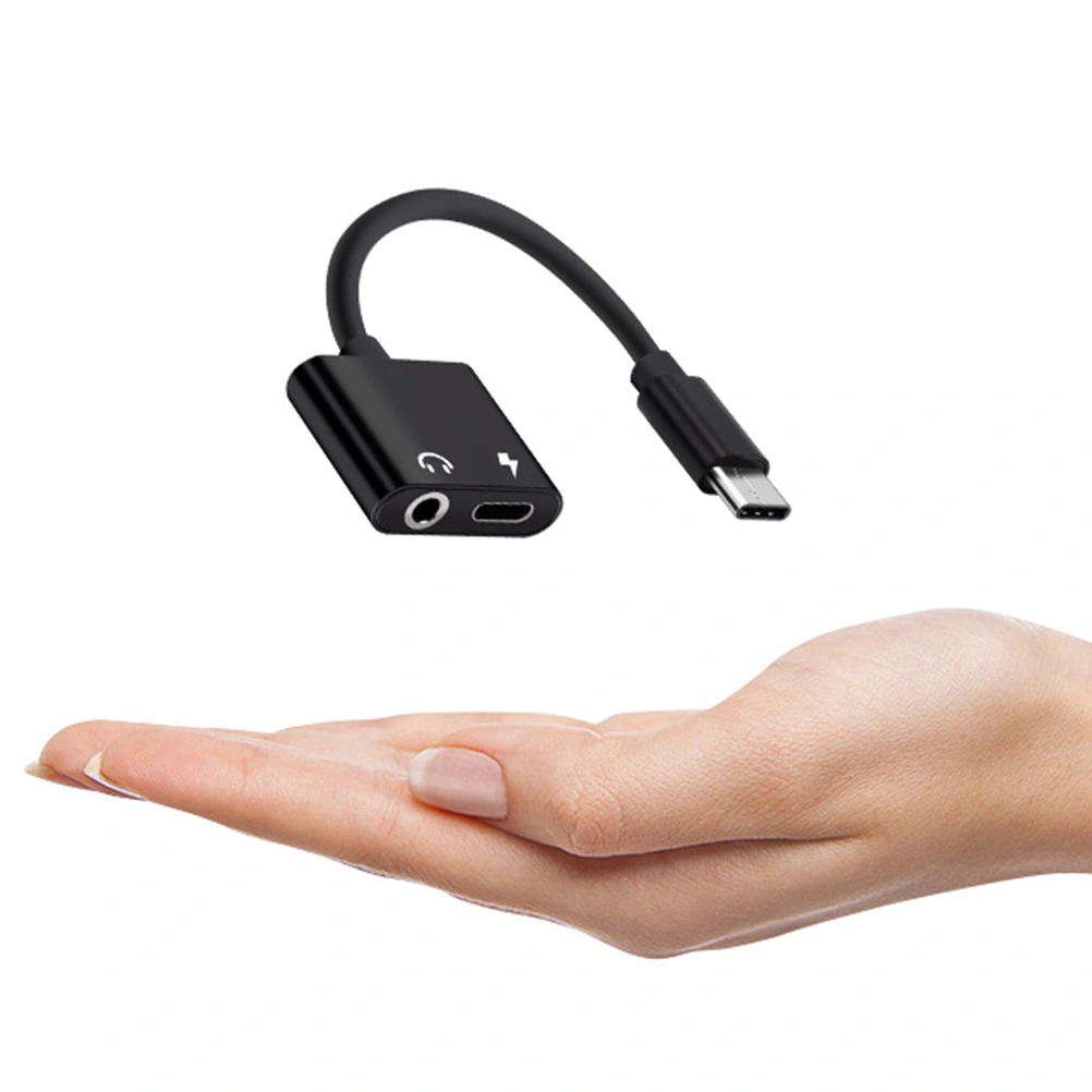 USB Type C to 3.5mm Audio Adapter Cable 2 In 1 Type-C to 3.5mm Jack Stereo Headphone Mic Adapter Aux Converter Charging Adapter for Pixel 2/2 XL/ Huawei/ HTC U11/ Pro and More (Black)
