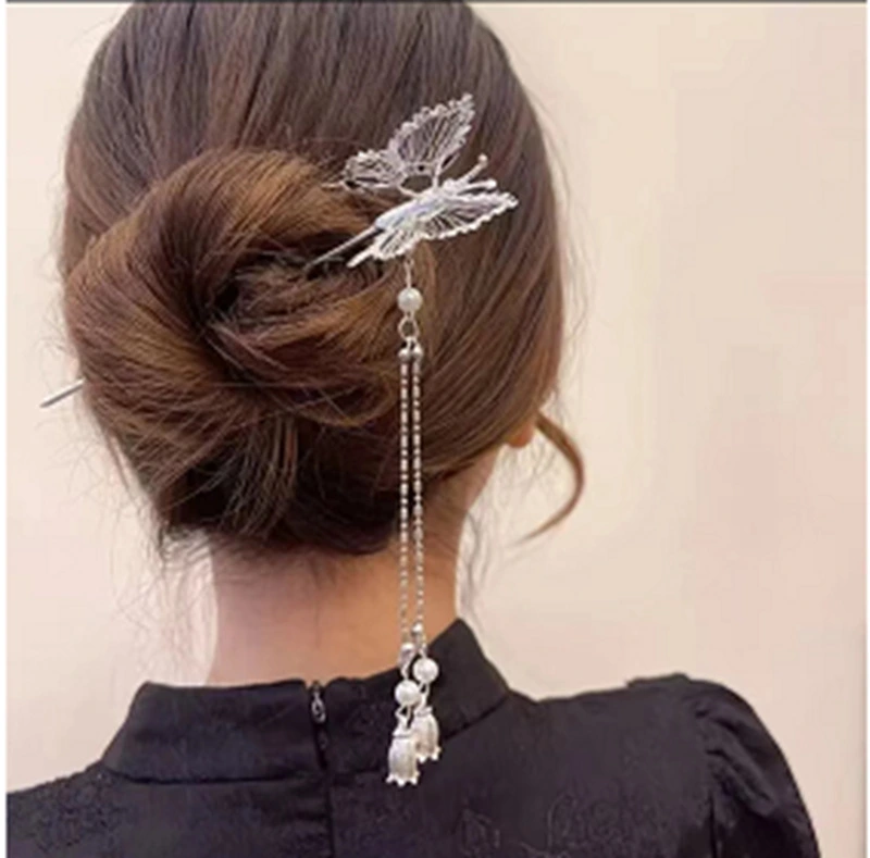 2pcs Butterfly Hair Sticks Metal Tassel Hair Sticks Decorative Hair Accessories For Women