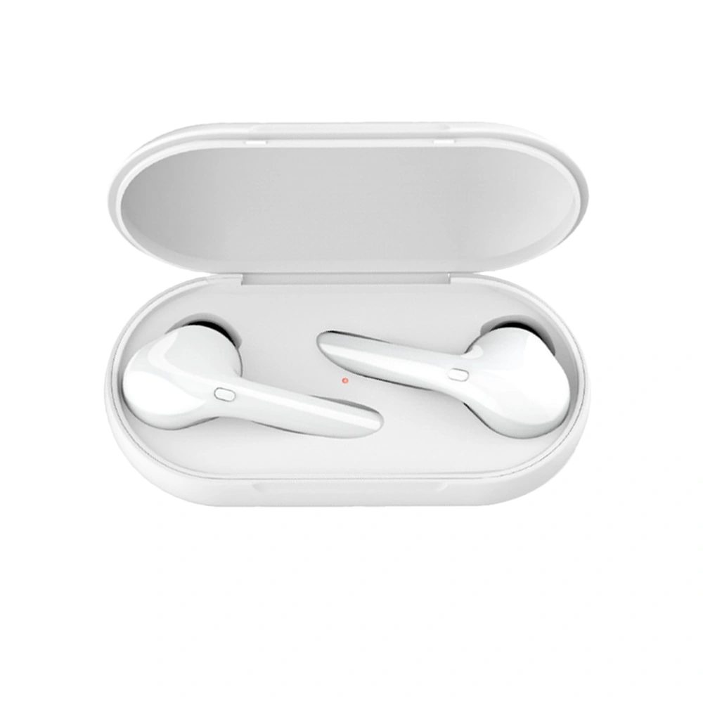 Mini Noise Reduction Wireless Earphone Creative Stereo Wireless Earbuds with Charging Case (White)