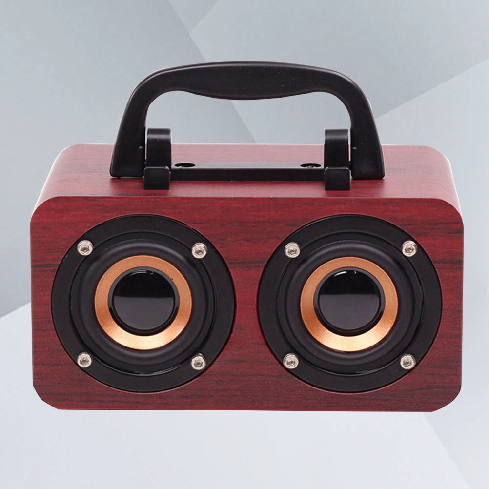 FT-4002 Portable Audio Retro Subwoofer Simple Wooden Speaker Wireless Mini Speaker Soundbar Support FM (Red Wood Color)