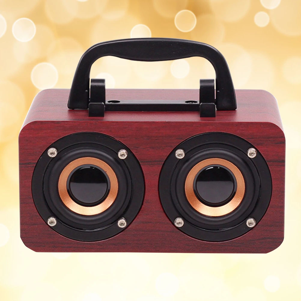 FT-4002 Portable Audio Retro Subwoofer Simple Wooden Speaker Wireless Mini Speaker Soundbar Support FM (Red Wood Color)