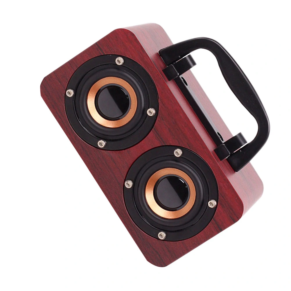 FT-4002 Portable Audio Retro Subwoofer Simple Wooden Speaker Wireless Mini Speaker Soundbar Support FM (Red Wood Color)