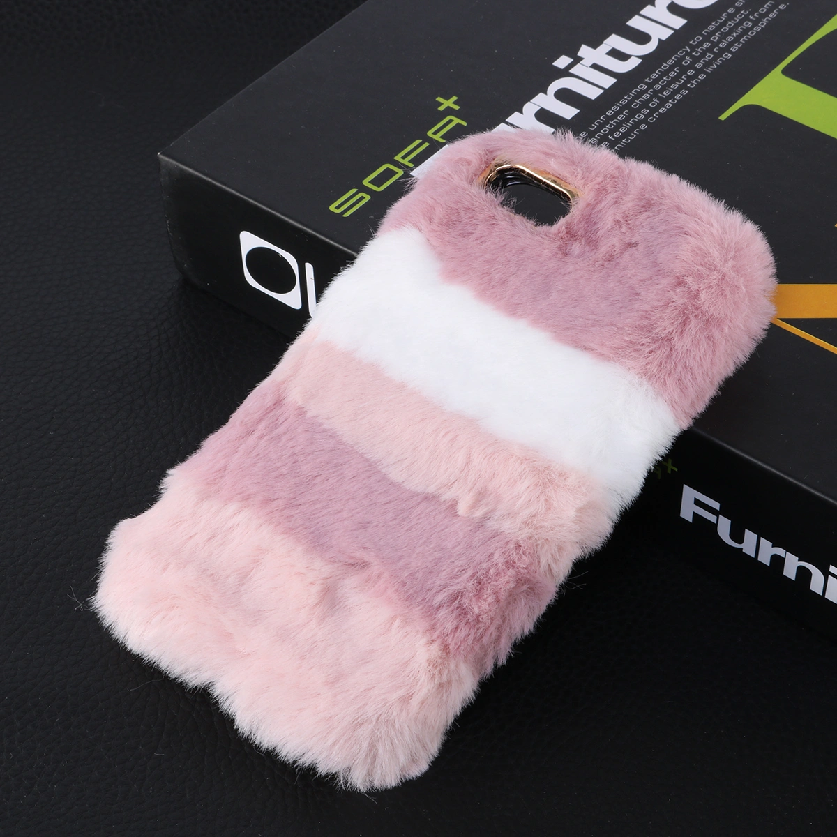 Fashion Contrast Color Plush Phone Case Stitching Design Phone Cover Hand Warming Protective Phone Shell for iPhone 6/6S (Pink)