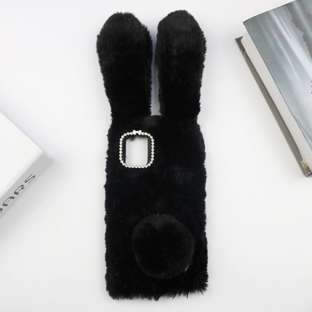 1Pc Adorable Rabbit Shape Phone Case Rhinestone Phone Shell Bunny Shockproof Cover Plush Warm Case Compatible with Galaxy A51(Black)