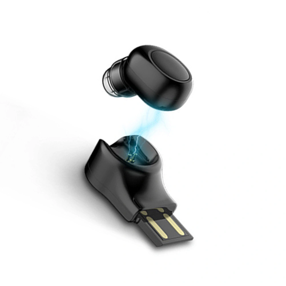 Mini True WirelessEarbud Earpiece Stereo In-Ear Headset Earphone with Microphone Magnetic USB Charger (Black)