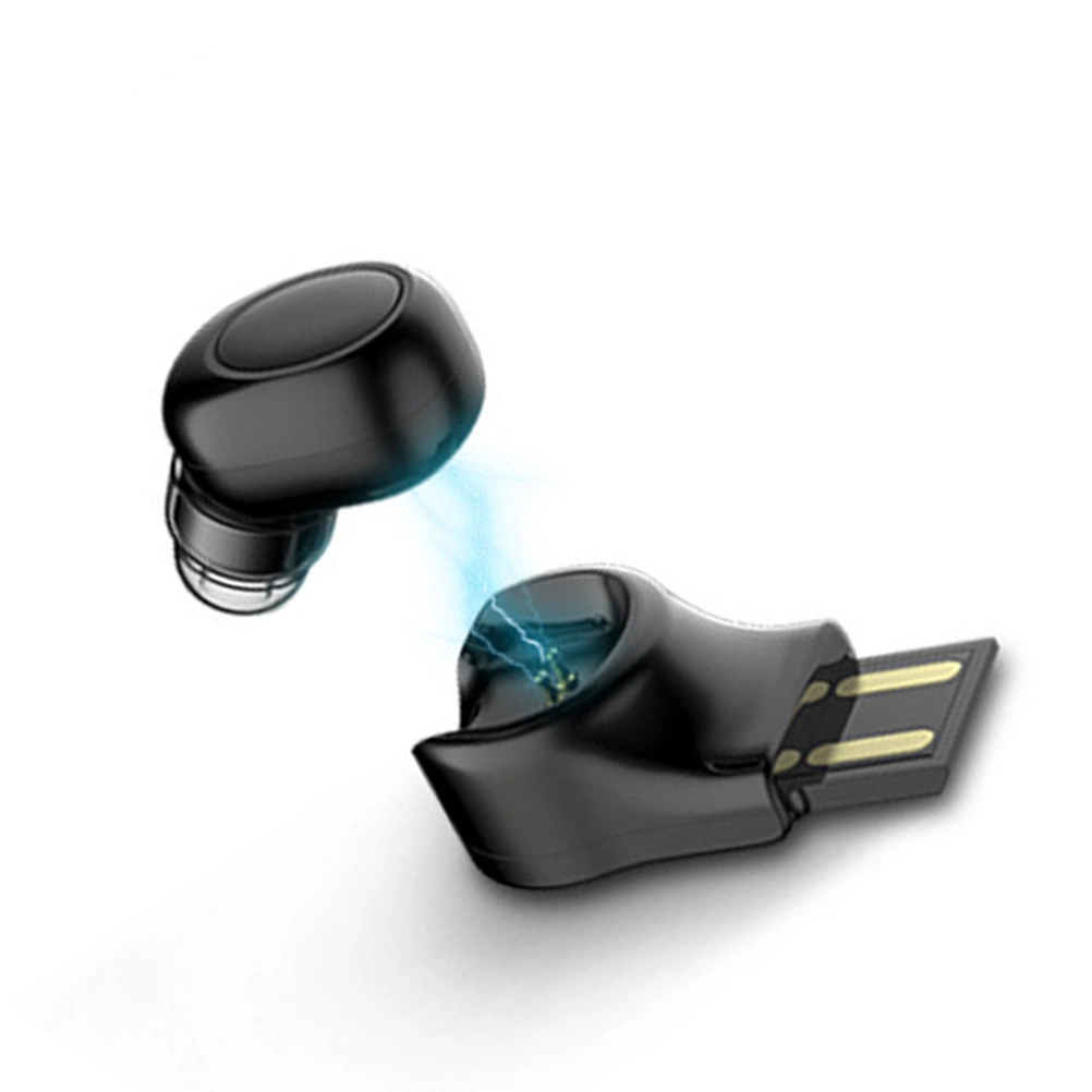 Mini True WirelessEarbud Earpiece Stereo In-Ear Headset Earphone with Microphone Magnetic USB Charger (Black)