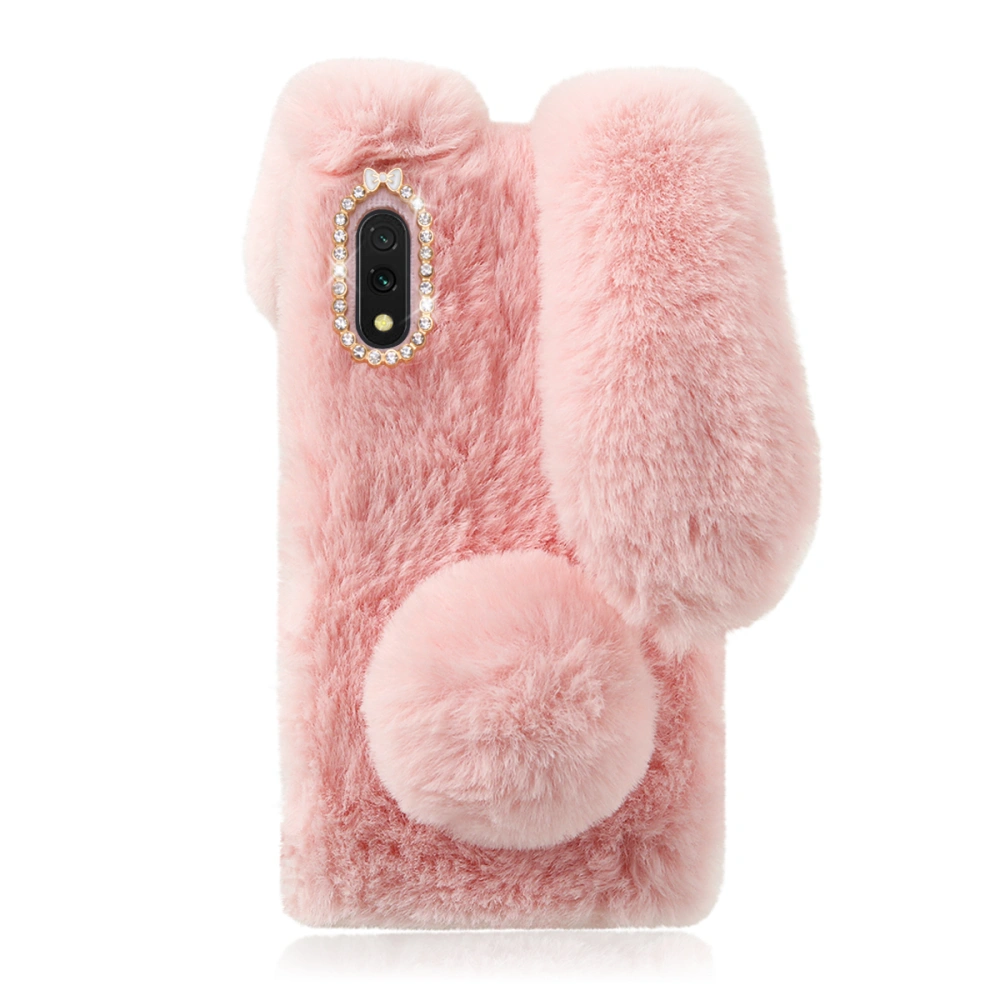 All-Match Phone Shell Rhinestone Phone Case Plush Rabbit Shape Phone Protective Cover Phone Cover Compatible for Galaxy A01 Pink