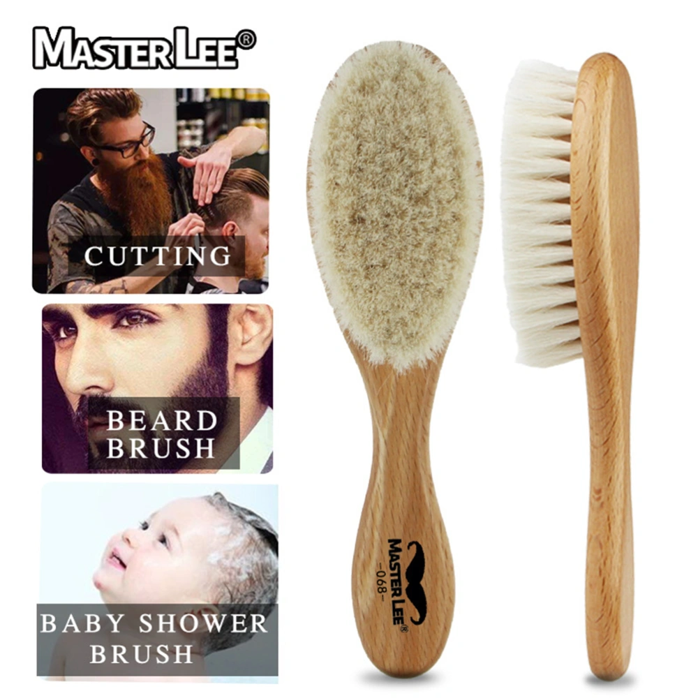 Dense Wool Brush Curved Handle Mustache Brush for Household Barber Shop