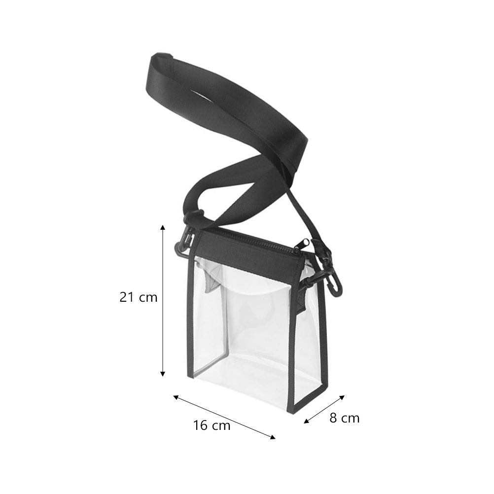 Black Zippered Multifunction Shoulder Bag Transparent Crossbody Bag Fashionable PVC Waterproof Storage Pouch
