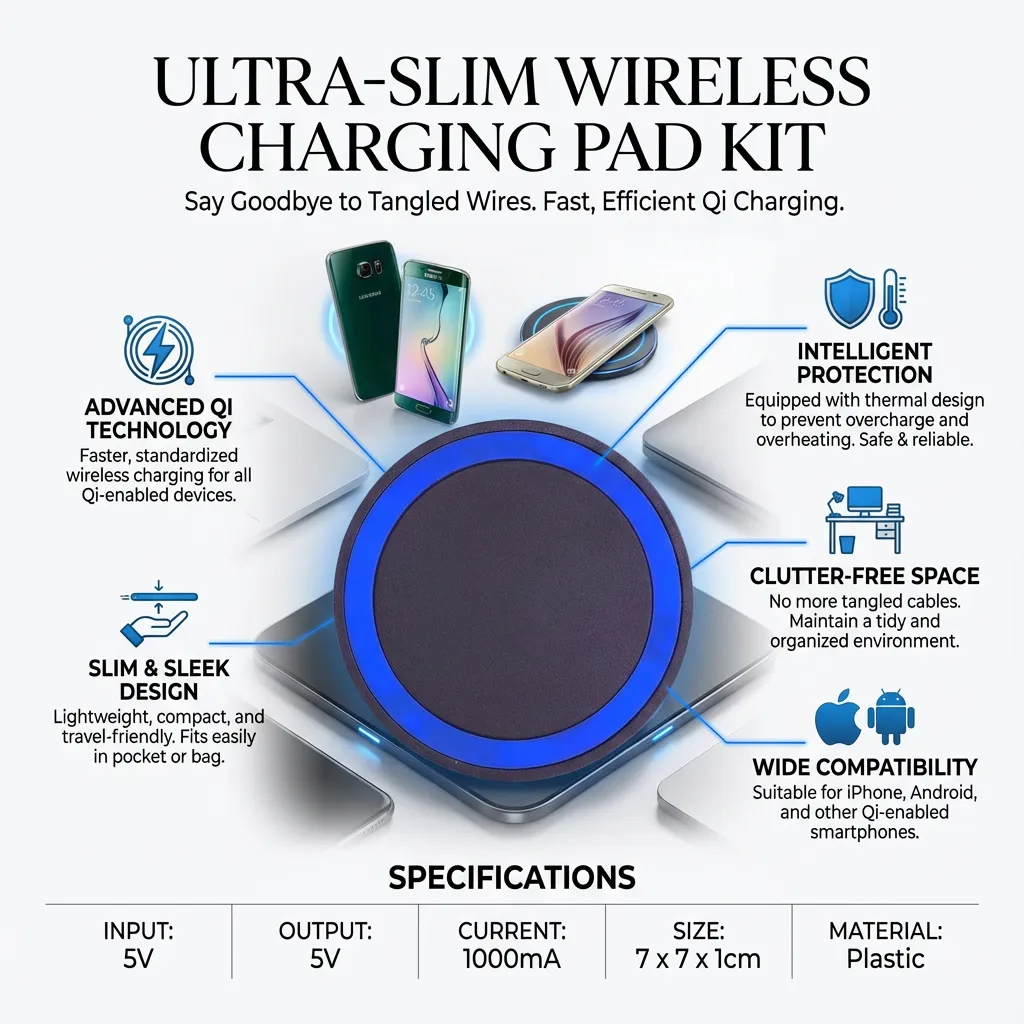 Ultra-slim Wireless Charger Wireless Charging Pad Kit for iOS Android Smart Phones (Black and Blue)