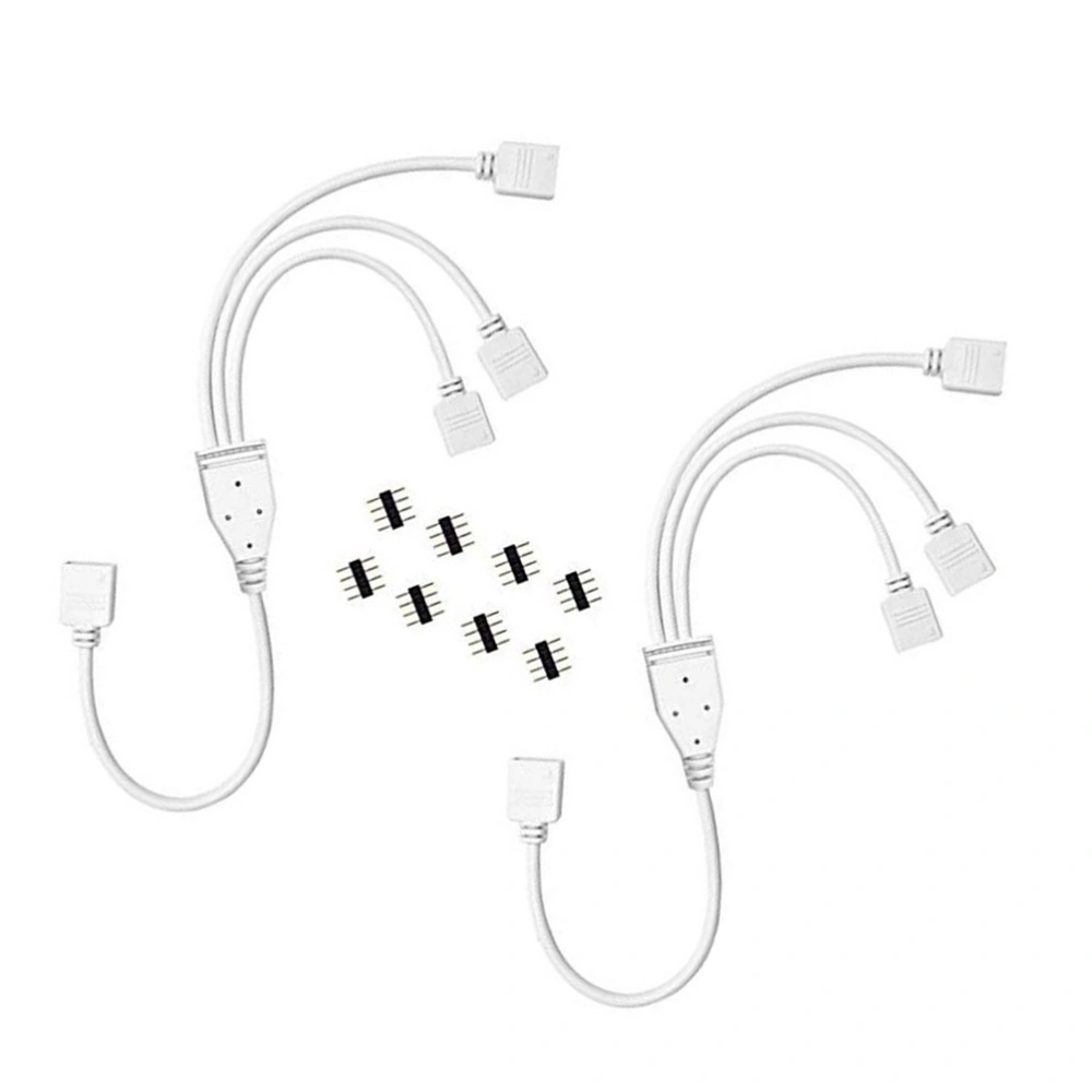 2 Pcs 4 Pin LED Strip Splitter Connectors 2 Way Splitter Cables with 8 Pack Male 4 Pin Plugs for One to Three 5050 3528 RGB LED Light Strip (White)