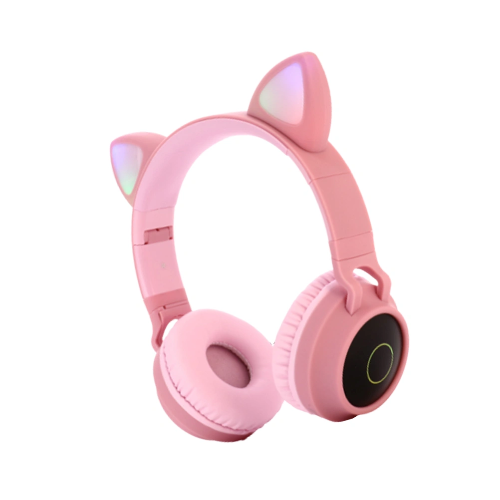 BT-028C Cat Ear LED Headphone Wireless Kids Headphones Glowing Light Handsfree Headset Wireless Earphones for Girl (Pink)