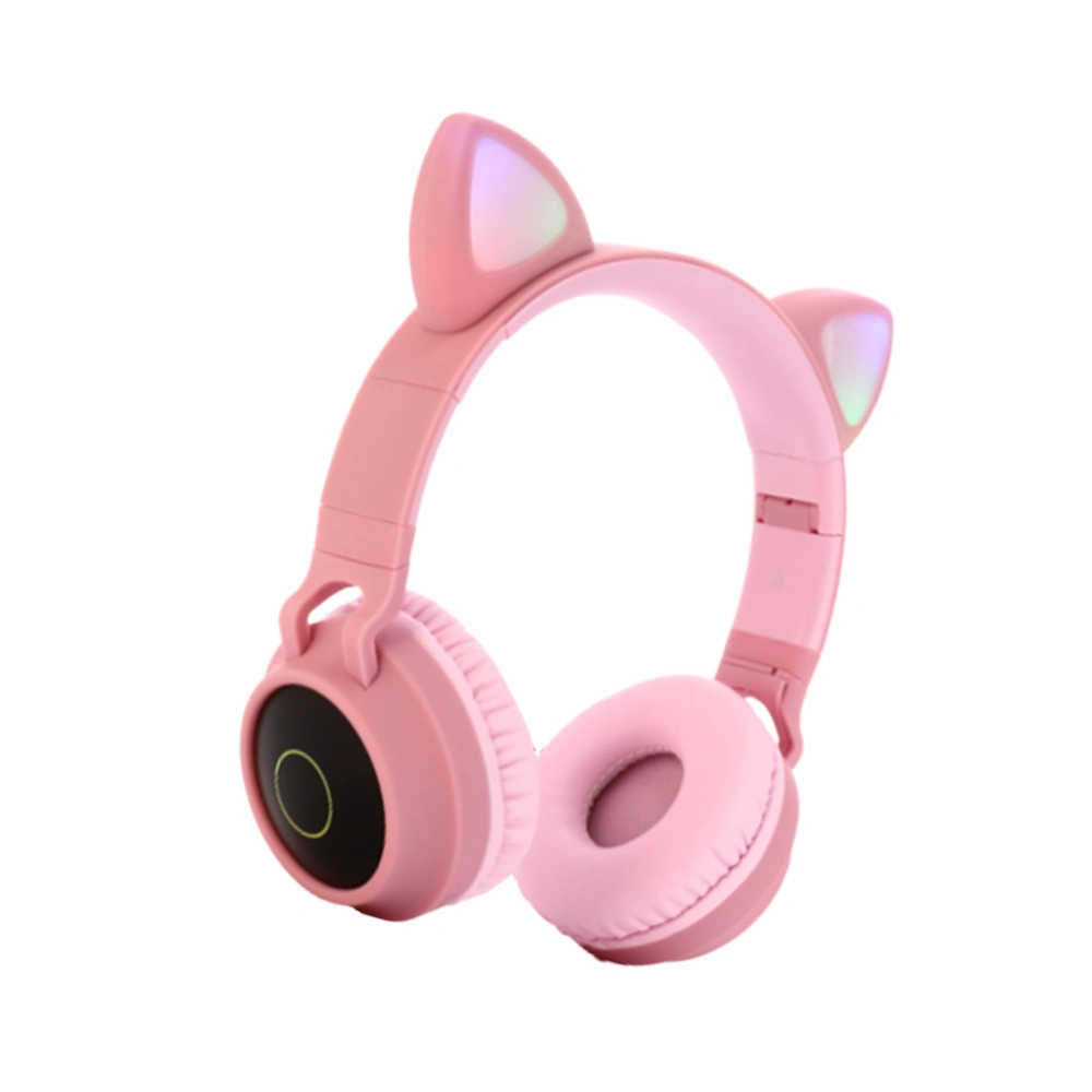 BT-028C Cat Ear LED Headphone Wireless Kids Headphones Glowing Light Handsfree Headset Wireless Earphones for Girl (Pink)