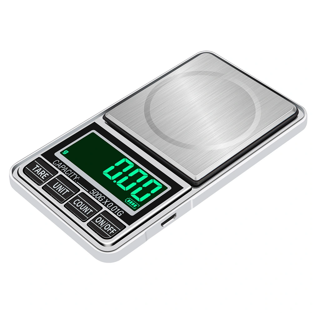 High Precision Electronic Scale Mini Digital Pocket Scales Weight Measuring Tool for Jewelry Crude Medicine Daily Use (500g/0.01g+USB Cable)