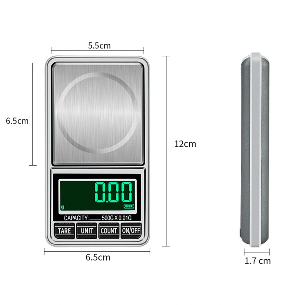High Precision Electronic Scale Mini Digital Pocket Scales Weight Measuring Tool for Jewelry Crude Medicine Daily Use (500g/0.01g+USB Cable)