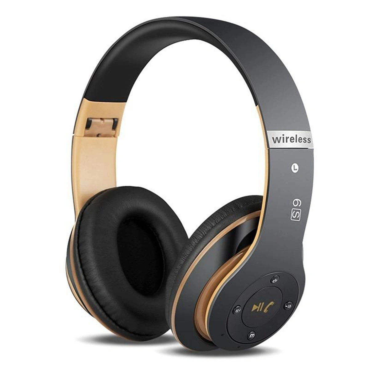 WirelessHeadphone FoldableHeadset V4.0 On-Ear Design Stereo Bass Headset (Black and Gold)