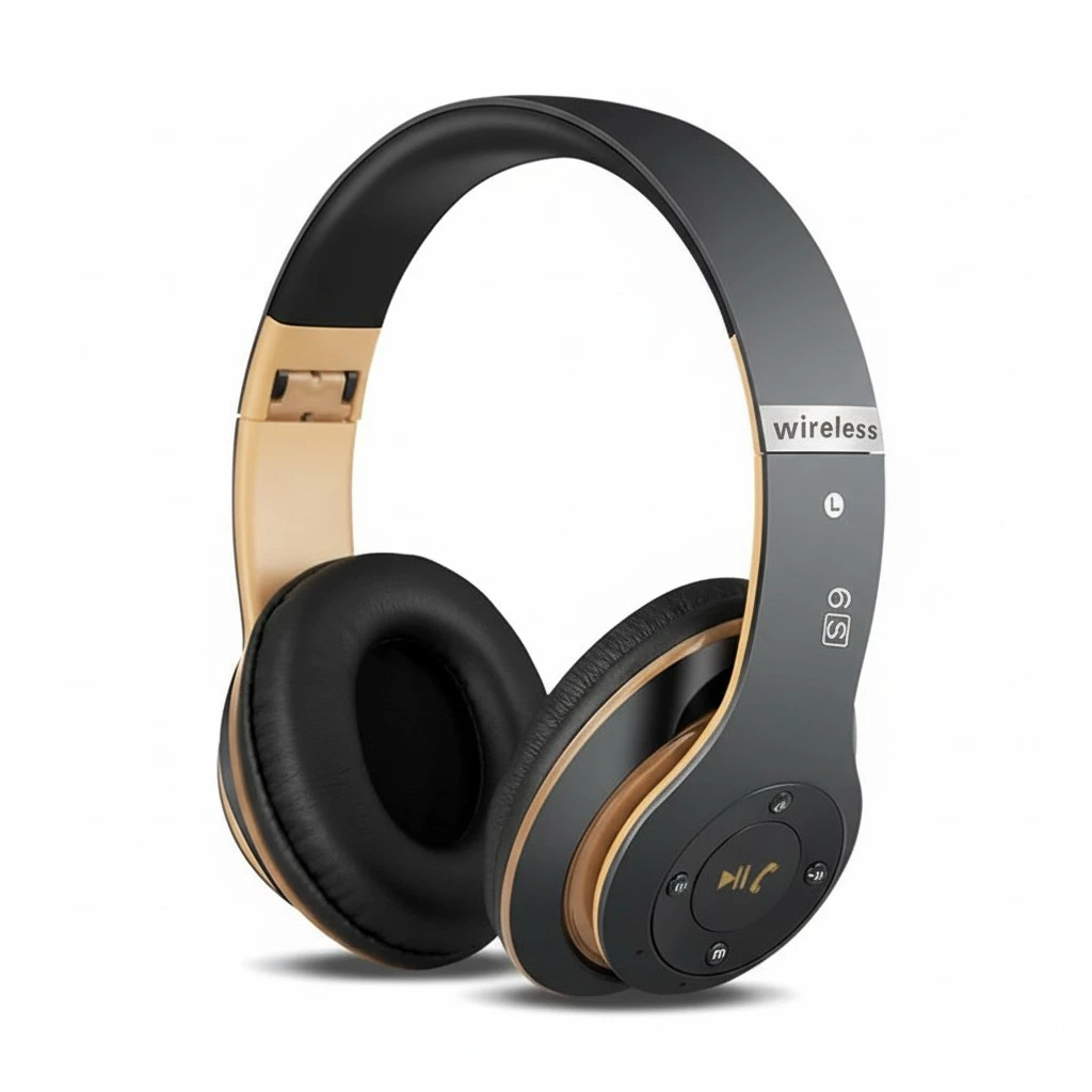WirelessHeadphone FoldableHeadset V4.0 On-Ear Design Stereo Bass Headset (Black and Gold)