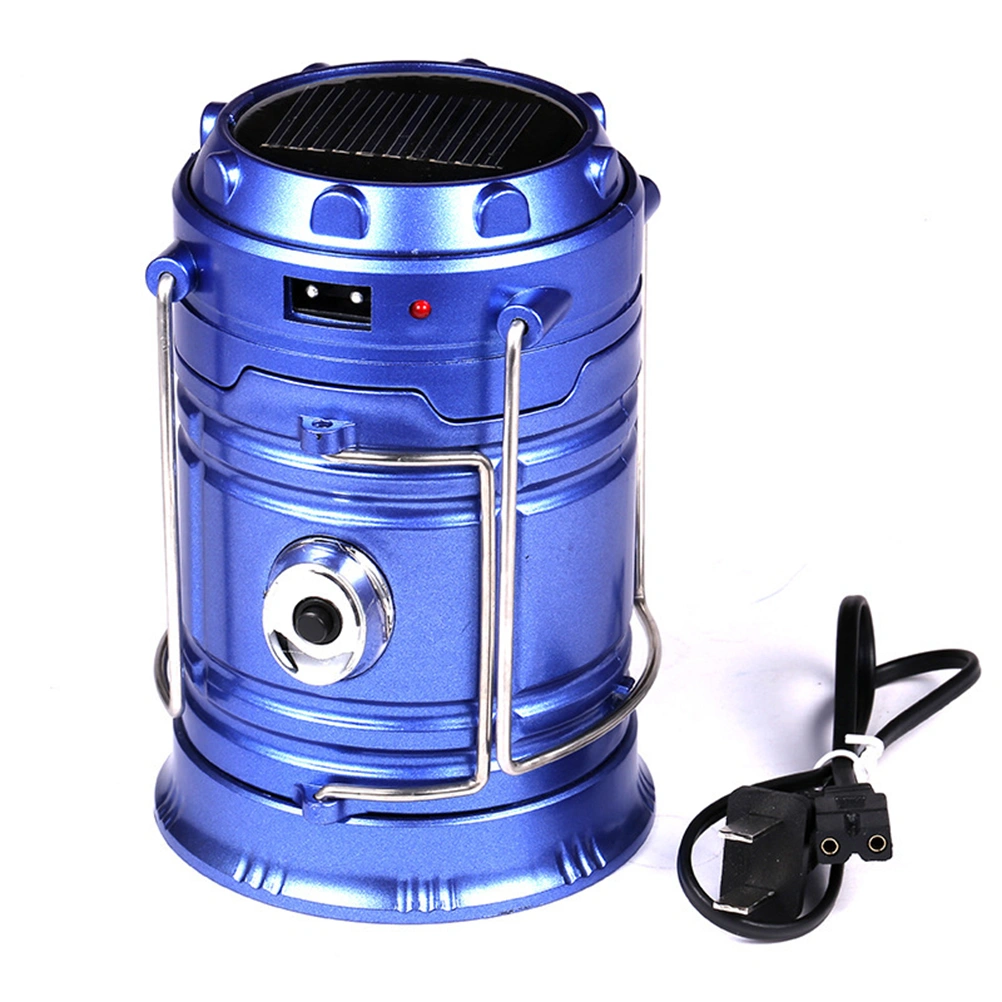 Collapsible and Portable Multifunctional Camping Lantern Outdoor Rechargeable Solar Tent Lanterns Lamp with Handle Led Flashlights for Camping Hiking Power Outages Emergency (Blue)
